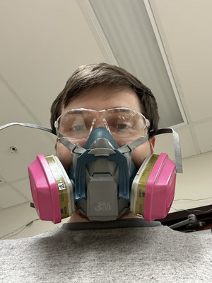 Justin wearing used respirator...ewwwww